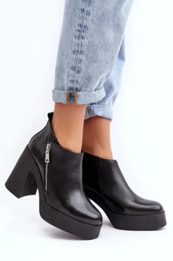 Damskie Zazoo Botki Damskie Na Masywnym Słupku Z Suwakiem 1755 Czarne