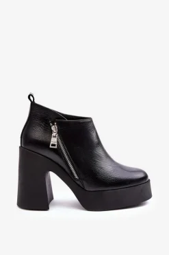 Damskie Zazoo Botki Damskie Na Masywnym Słupku Z Suwakiem 1755 Czarne