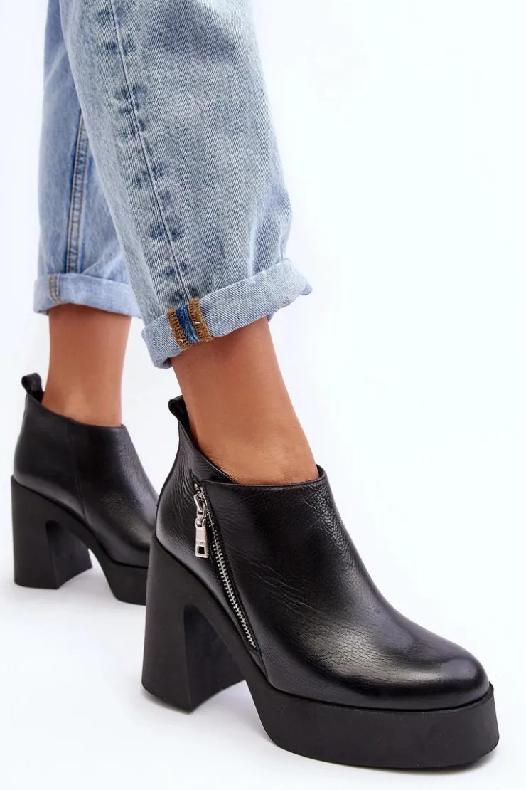 Damskie Zazoo Botki Damskie Na Masywnym Słupku Z Suwakiem 1755 Czarne