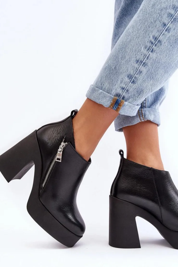 Damskie Zazoo Botki Damskie Na Masywnym Słupku Z Suwakiem 1755 Czarne