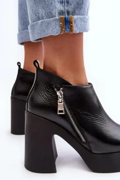 Damskie Zazoo Botki Damskie Na Masywnym Słupku Z Suwakiem 1755 Czarne