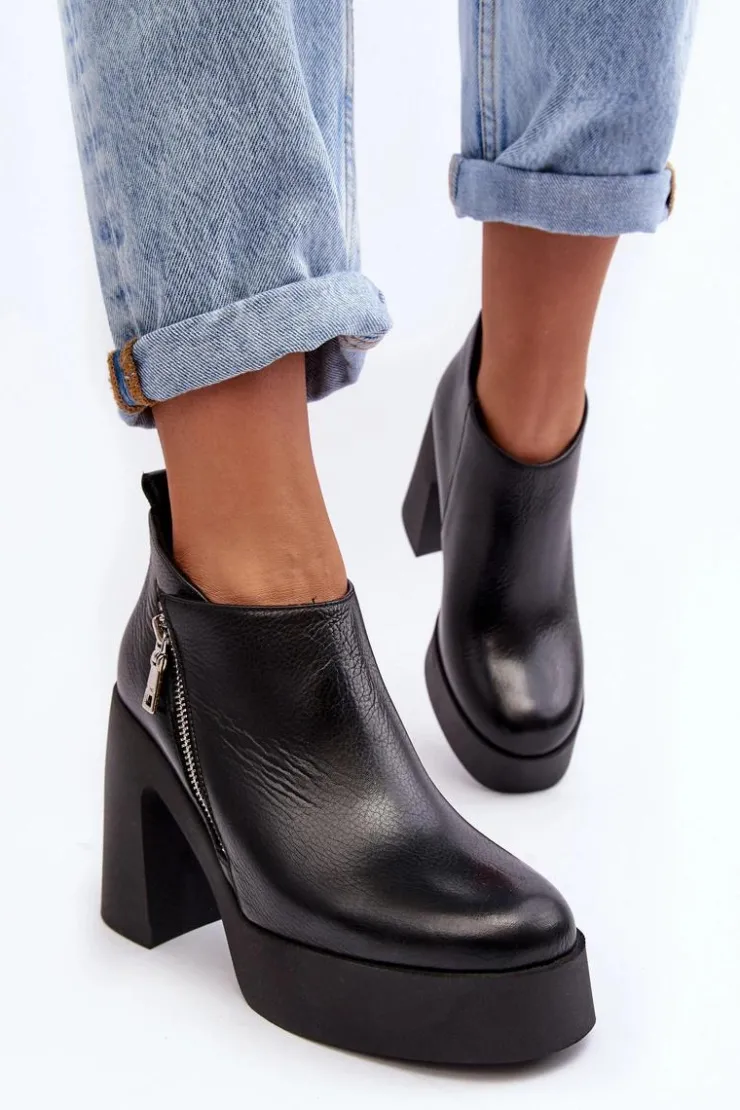 Damskie Zazoo Botki Damskie Na Masywnym Słupku Z Suwakiem 1755 Czarne