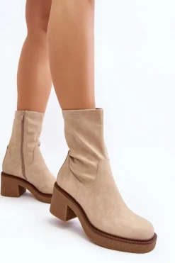 Damskie Buty Sergio Leone Botki Damskie Na Masywnym Obcasie Beżowe Tozanna