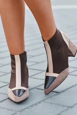 Clearance Boto Botki Damskie Na Masywnym Słupku Na Zamek Brązowe Delvane Brązowy