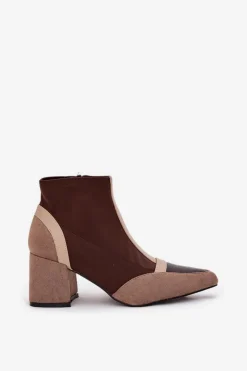 Clearance Boto Botki Damskie Na Masywnym Słupku Na Zamek Brązowe Delvane Brązowy