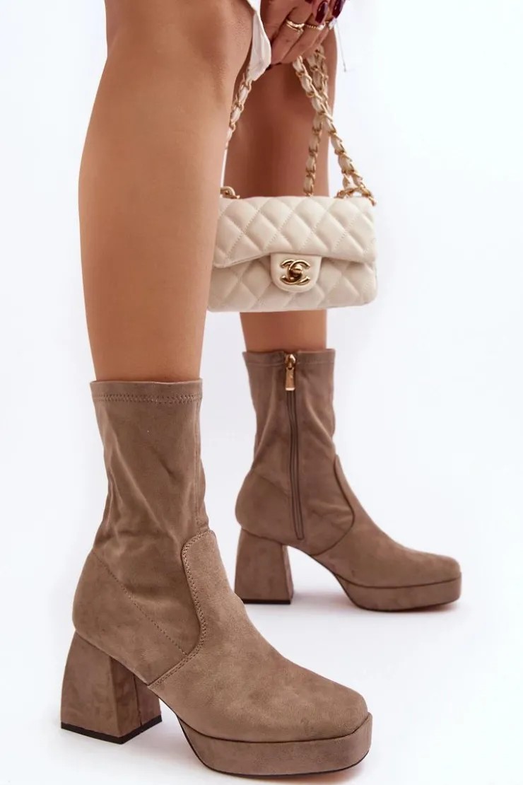 Boto Botki Na Słupku|Botki Na Obcasie*Botki Damskie Na Masywnym Obcasie I Platformie Ciemnobeżowe Adelles