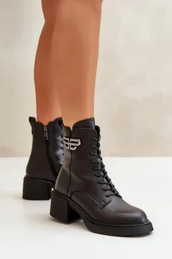 Buty damskie Vinceza Botki Ocieplane|Botki Skórzane*Botki Damskie Na Masywnym Obcasie Ocieplane Ze Skóry Naturalnej Czarne Vinceza 66682