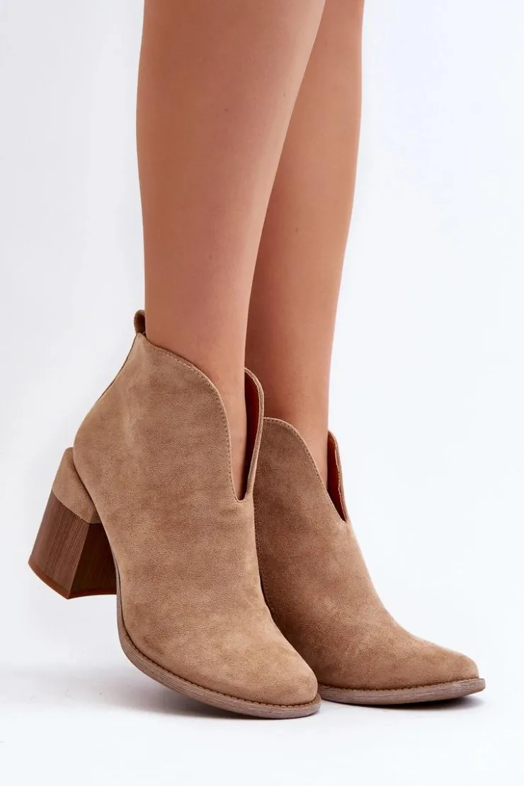 Boto Botki Wiosenne|Botki Ażurowe*Botki Damskie Na Masywnym Obcasie Beżowe Nolira