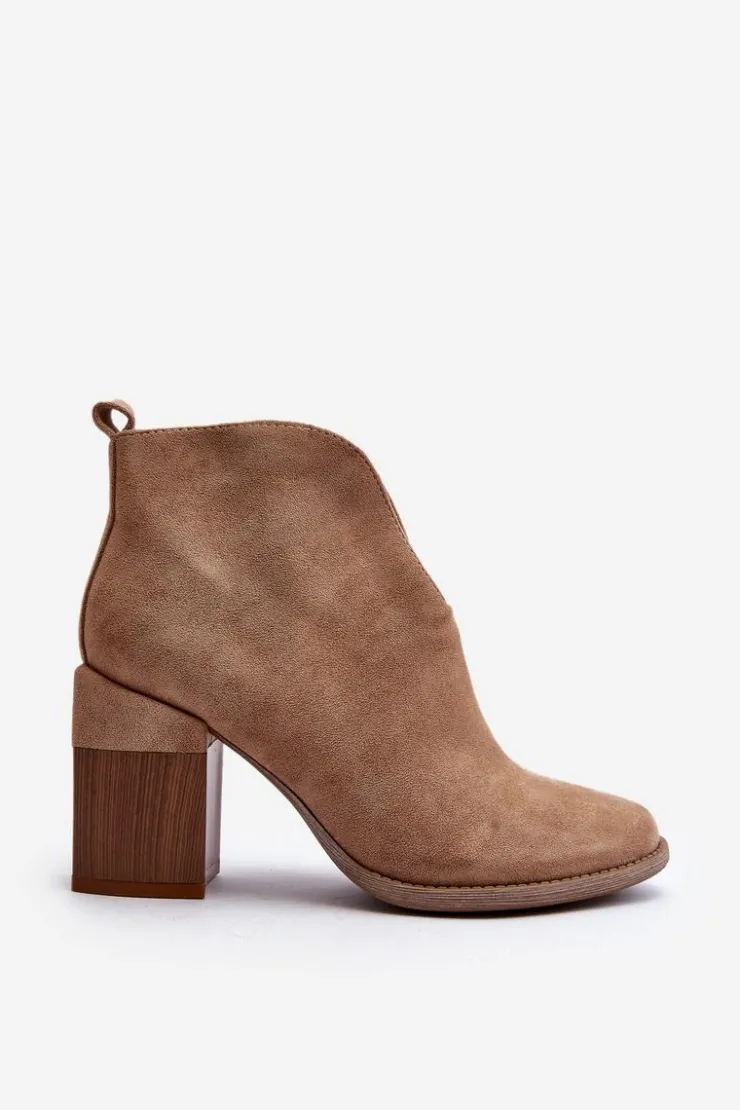 Boto Botki Wiosenne|Botki Ażurowe*Botki Damskie Na Masywnym Obcasie Beżowe Nolira