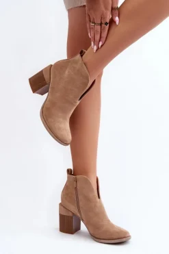 Boto Botki Wiosenne|Botki Ażurowe*Botki Damskie Na Masywnym Obcasie Beżowe Nolira