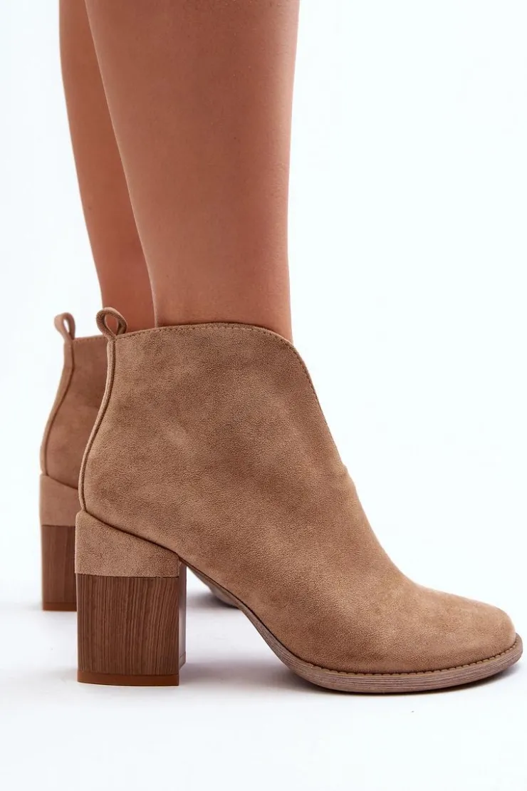 Boto Botki Wiosenne|Botki Ażurowe*Botki Damskie Na Masywnym Obcasie Beżowe Nolira