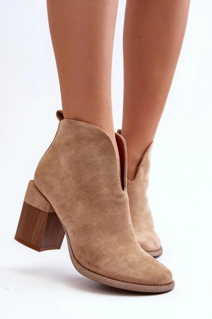 Boto Botki Wiosenne|Botki Ażurowe*Botki Damskie Na Masywnym Obcasie Beżowe Nolira