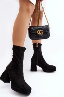 Damskie Boto Botki Damskie Na Masywnym Obcasie I Platformie Czarne Adelles