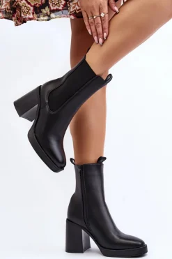 Boto Czarne Botki|Botki Na Obcasie*Botki Damskie Na Masywnym Obcasie Czarne Piovere