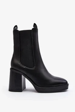 Boto Czarne Botki|Botki Na Obcasie*Botki Damskie Na Masywnym Obcasie Czarne Piovere