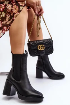 Boto Czarne Botki|Botki Na Obcasie*Botki Damskie Na Masywnym Obcasie Czarne Piovere