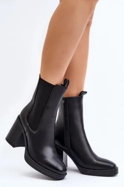 Boto Czarne Botki|Botki Na Obcasie*Botki Damskie Na Masywnym Obcasie Czarne Piovere