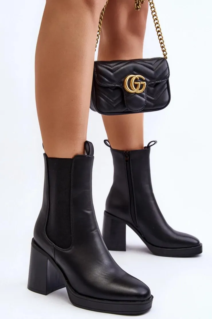 Boto Czarne Botki|Botki Na Obcasie*Botki Damskie Na Masywnym Obcasie Czarne Piovere