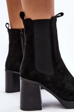 Online Boto Botki Damskie Na Masywnym Obcasie Zamsz Czarne Piovere