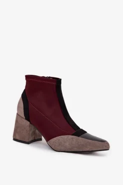 Boto Botki Na Słupku|Botki Na Obcasie*Botki Damskie Na Masywnym Słupku Na Zamek Bordowe Delvane