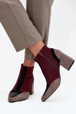 Boto Botki Na Słupku|Botki Na Obcasie*Botki Damskie Na Masywnym Słupku Na Zamek Bordowe Delvane