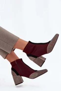 Boto Botki Na Słupku|Botki Na Obcasie*Botki Damskie Na Masywnym Słupku Na Zamek Bordowe Delvane