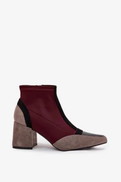 Boto Botki Na Słupku|Botki Na Obcasie*Botki Damskie Na Masywnym Słupku Na Zamek Bordowe Delvane
