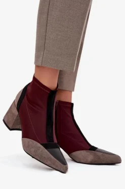 Boto Botki Na Słupku|Botki Na Obcasie*Botki Damskie Na Masywnym Słupku Na Zamek Bordowe Delvane