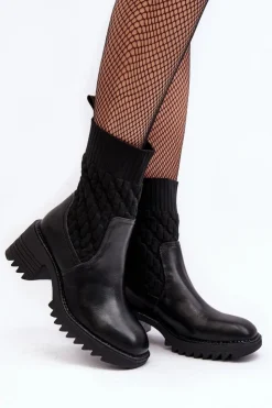 Damskie Boto Botki Damskie Na Masywnym Obcasie Ze Skarpetą Czarne Briogen