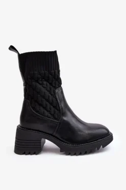 Damskie Boto Botki Damskie Na Masywnym Obcasie Ze Skarpetą Czarne Briogen