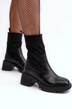 Damskie Boto Botki Damskie Na Masywnym Obcasie Ze Skarpetą Czarne Briogen