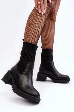 Damskie Boto Botki Damskie Na Masywnym Obcasie Ze Skarpetą Czarne Briogen