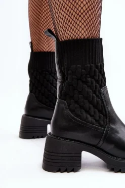 Damskie Boto Botki Damskie Na Masywnym Obcasie Ze Skarpetą Czarne Briogen