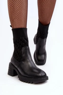 Damskie Boto Botki Damskie Na Masywnym Obcasie Ze Skarpetą Czarne Briogen