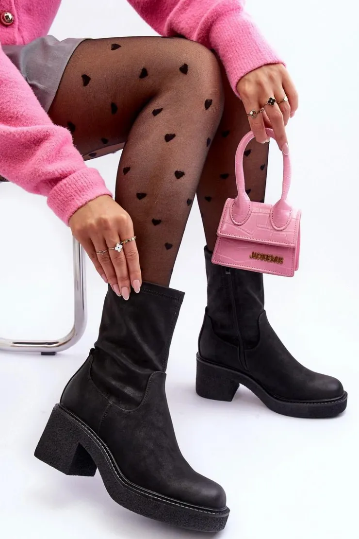 Sale Buty Sergio Leone Botki Damskie Na Masywnym Obcasie Czarne Tozanna Czarny