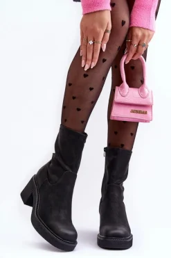 Sale Buty Sergio Leone Botki Damskie Na Masywnym Obcasie Czarne Tozanna Czarny