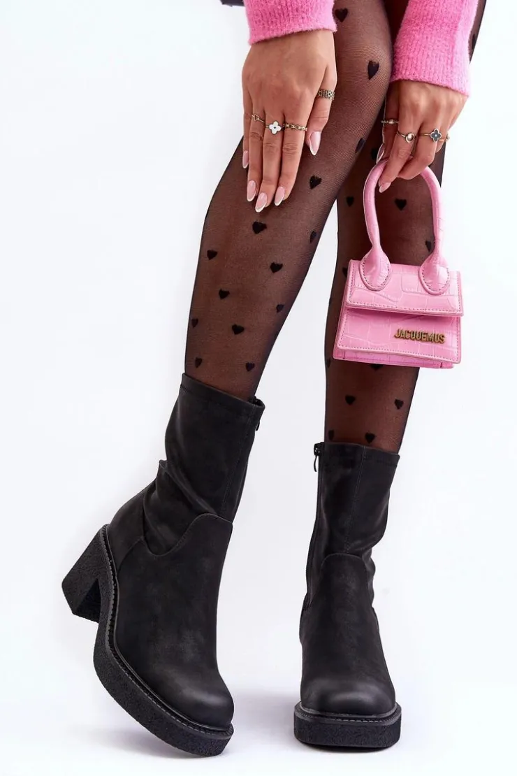 Sale Buty Sergio Leone Botki Damskie Na Masywnym Obcasie Czarne Tozanna Czarny