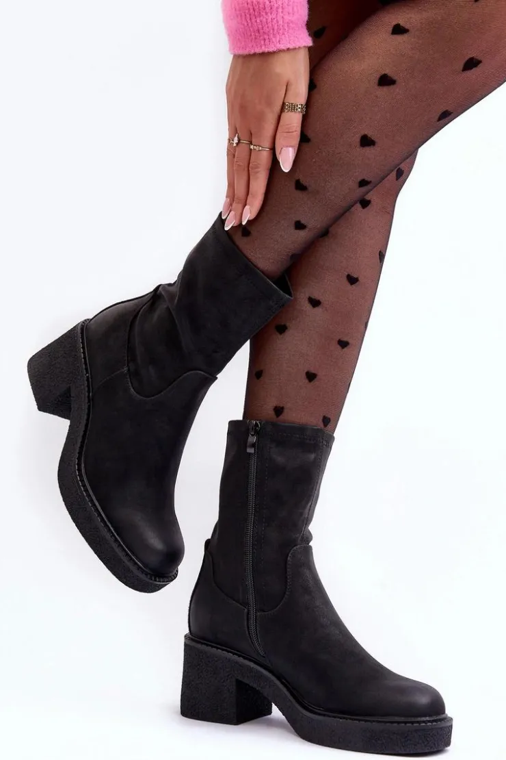 Sale Buty Sergio Leone Botki Damskie Na Masywnym Obcasie Czarne Tozanna Czarny