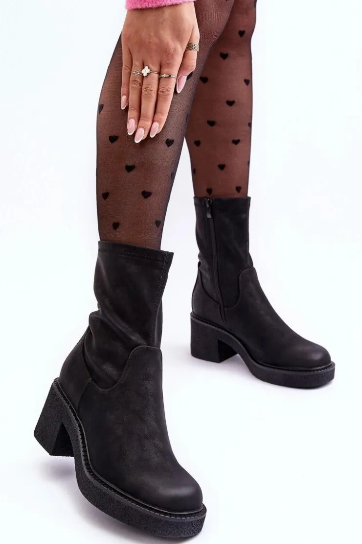 Sale Buty Sergio Leone Botki Damskie Na Masywnym Obcasie Czarne Tozanna Czarny