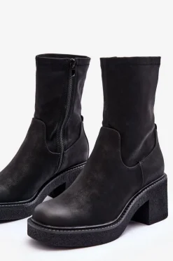 Sale Buty Sergio Leone Botki Damskie Na Masywnym Obcasie Czarne Tozanna Czarny