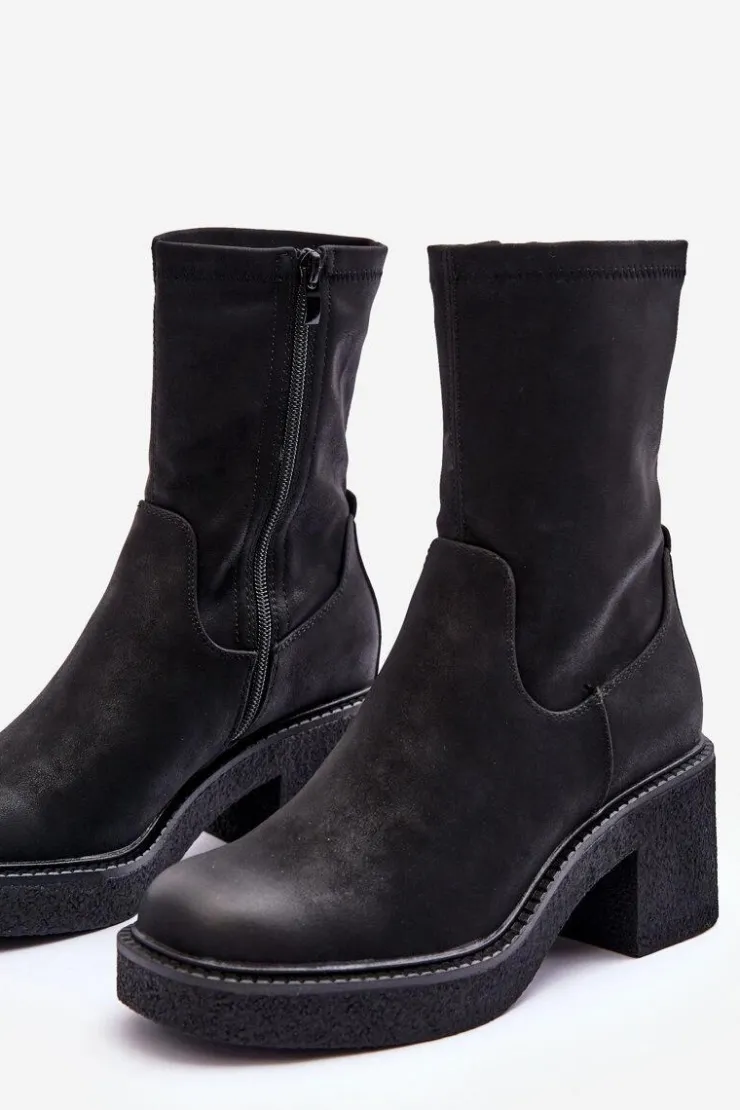 Sale Buty Sergio Leone Botki Damskie Na Masywnym Obcasie Czarne Tozanna Czarny