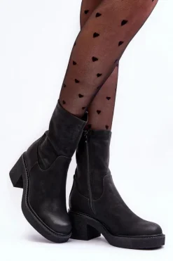 Sale Buty Sergio Leone Botki Damskie Na Masywnym Obcasie Czarne Tozanna Czarny