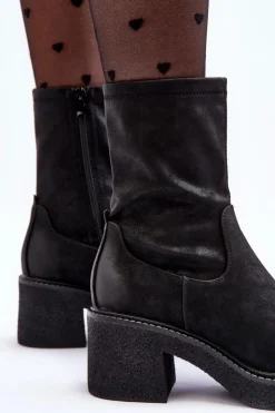 Sale Buty Sergio Leone Botki Damskie Na Masywnym Obcasie Czarne Tozanna Czarny