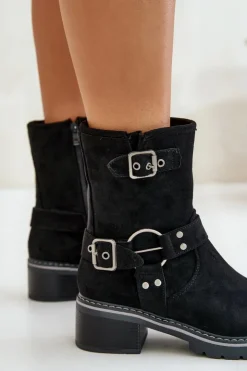 Boto Brązowe I Beżowe Botki|Botki Na Obcasie*Botki Damskie Na Niskim Obcasie Z Klamrami Czarne Zudra Czarny