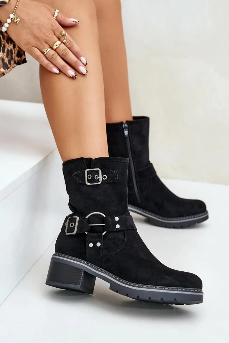 Boto Brązowe I Beżowe Botki|Botki Na Obcasie*Botki Damskie Na Niskim Obcasie Z Klamrami Czarne Zudra Czarny