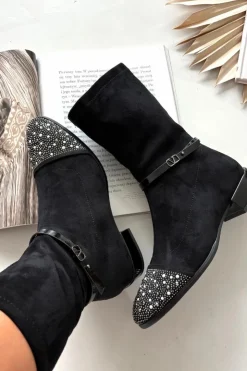 D&A Botki Ocieplane|Botki Na Obcasie*Botki Damskie Na Niskim Obcasie Ze Zdobieniem I Paskiem MR52-165 Czarne