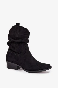 Damskie Boto Botki Damskie Na Niskim Obcasie Z Marszczeniem Czarne Adena