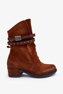 Best Boto Botki Damskie Na Niskim Obcasie Z Paskami Camel Thelereia