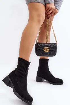 Discount Evento Botki Damskie Na Niskim Obcasie Czarne Aphroteia - Zamsz Czarny