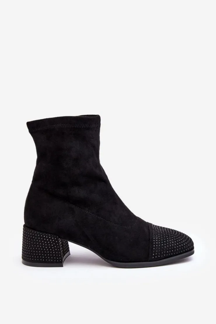 Boto Botki Na Słupku|Czarne Botki*Botki Damskie Na Niskim Obcasie Ze Zdobieniem Czarne Vissias